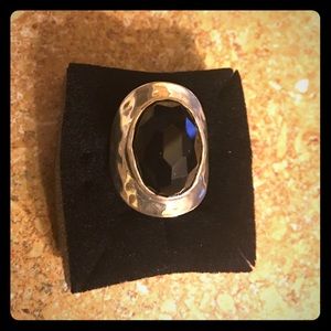 Black Spinel Hammered Sterling Silver Ring
